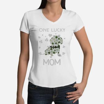 Dachshund One Lucky Mama St Patrick Day Dog Mom Great Gift Women V-Neck T-Shirt - Seseable