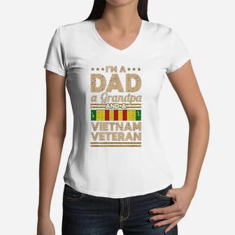 Dad Grandpa Vietnam Veteran Vintage Gift Women V-Neck T-Shirt - Seseable