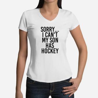 Dad Mom My Son Has Hockey Women V-Neck T-Shirt - Seseable