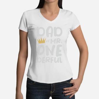 Dad Of Mr Onederful Funny Fathers Day Gift Idea For Dad Women V-Neck T-Shirt - Seseable