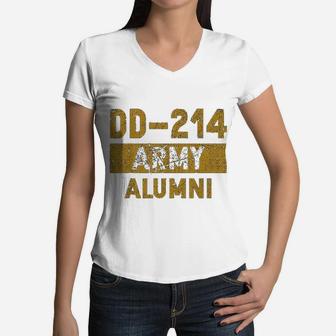 Dd 214 Us Army Alumni Vintage Veteran Retired Military Gift Women V-Neck T-Shirt - Seseable