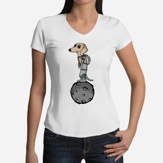 Dog Astronaut Space Cartoon Gift Pet Lovers Women V-Neck T-Shirt - Seseable