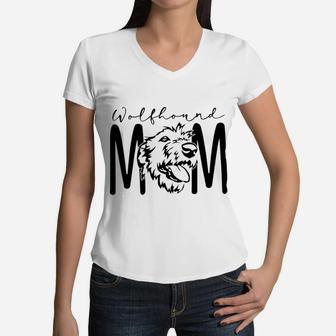 Dog Mom Wolfhound Women V-Neck T-Shirt - Seseable