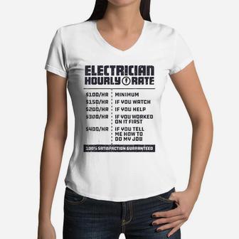 Electrician Hourly Rate Funny Lineman Dad Vintage Gifts Women V-Neck T-Shirt - Seseable