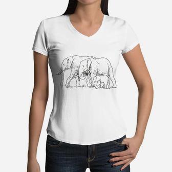 Elephant Family Of Elephants Cute Elephant Animal Women V-Neck T-Shirt - Seseable
