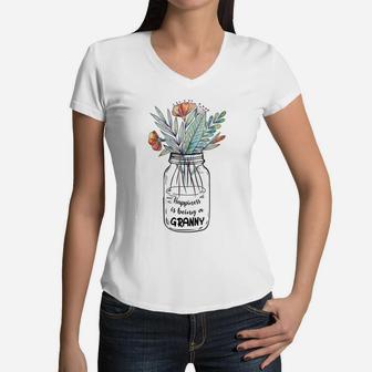 Flower Mothers Day Happiness Is Being A Granny Women V-Neck T-Shirt - Seseable