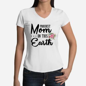 Flower Proudest Mom On This Earth Women V-Neck T-Shirt - Seseable