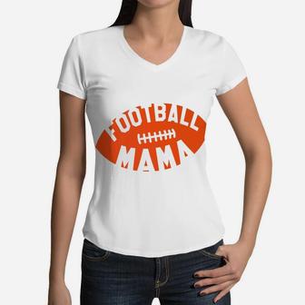 Football Mama Orange Helmet Retro Mom Gift Women V-Neck T-Shirt - Seseable