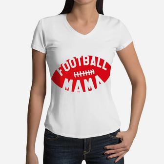 Football Mama Red Helmet Retro Mom Gift Women V-Neck T-Shirt - Seseable