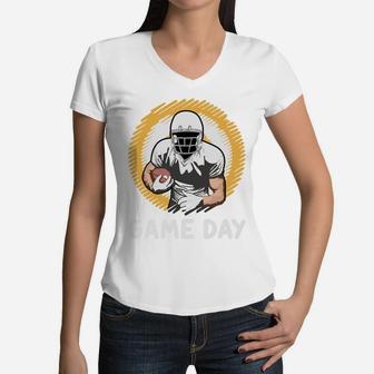 Football Player Game Day Sport Gift For Football Lovers Women V-Neck T-Shirt - Seseable
