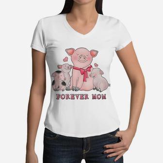 Forever Mom Mommy Life Pig Women V-Neck T-Shirt - Seseable