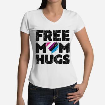 Free Mom Hugs Free Mom Hugs Genderfluid Pride Lgbtqia Women V-Neck T-Shirt - Seseable