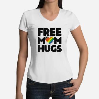 Free Mom Hugs Free Mom Hugs Inclusive Pride Lgbtqia Women V-Neck T-Shirt - Seseable
