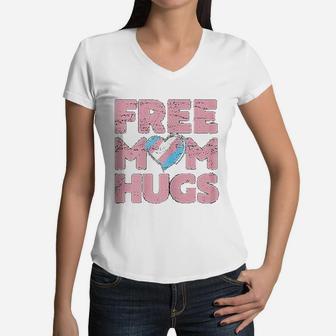 Free Mom Hugs Free Mom Hugs Transgender Pride Women V-Neck T-Shirt - Seseable