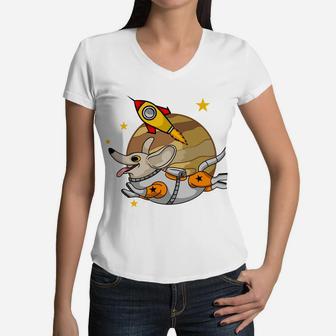 Funny Corgi Dog Astronaut Cartoon Dog Gift Idea Women V-Neck T-Shirt - Seseable