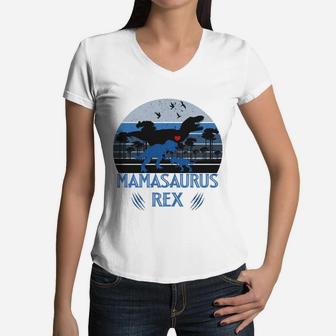 Funny Mamasaurus Dinosaur Rex Dinosaur Vintage 2020 Women V-Neck T-Shirt - Seseable