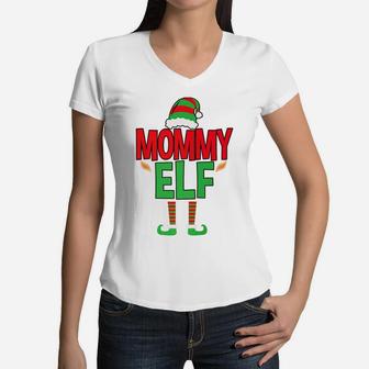 Funny Mommy Elf For Grandmothers Women V-Neck T-Shirt - Seseable