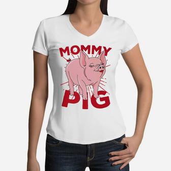 Funny Mommy Pig Chinese New Year Lunar 2019 Women V-Neck T-Shirt - Seseable