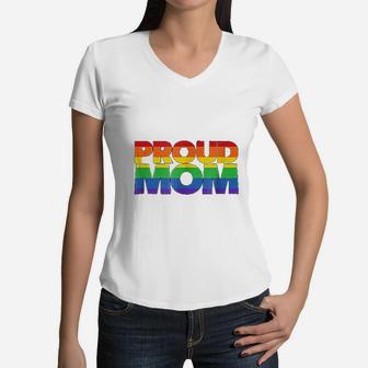 Gay Pride Proud Mom Lgbt Parent Mothers Day Women V-Neck T-Shirt - Seseable