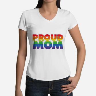 Gay Pride Proud Mom Lgbt Parent Women V-Neck T-Shirt - Seseable