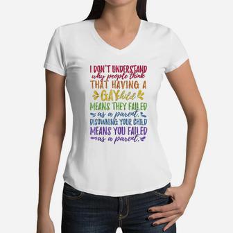 Gay Pride Proud Parent Mom Dad Parenting Quote Women V-Neck T-Shirt - Seseable