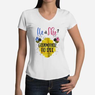 Gender Reveal What Will It Bee He Or She Godmother Women V-Neck T-Shirt - Seseable