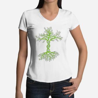 Genealogist Genealogy Family Tree Historian Dna Tree Women V-Neck T-Shirt - Seseable