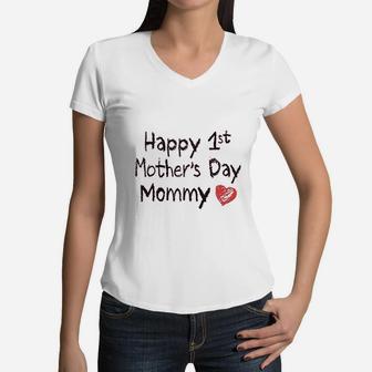Gift For Mom Happy First Mothers Day Mommy Women V-Neck T-Shirt - Seseable