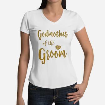 Godmother Of The Groom T Shirt Gold Women V-Neck T-Shirt - Seseable