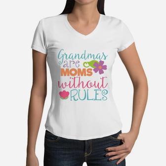 Grandmas Are Moms Without Rules Women V-Neck T-Shirt - Seseable