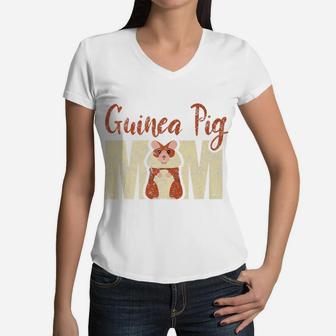 Guinea Pig Mom Pet Animal Mother Mommy Distressed Women V-Neck T-Shirt - Seseable