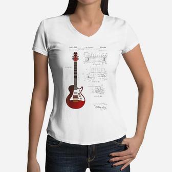 Guitar Patent Guitarist Vintage Guitar Women V-Neck T-Shirt - Seseable