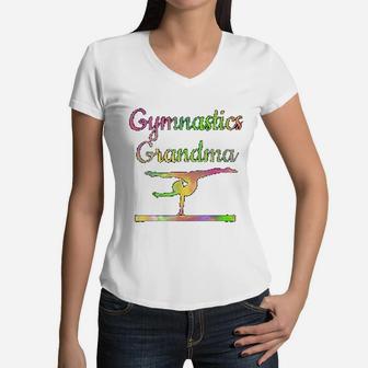 Gymnastics Grandma Gymnast Grandmother Gigi Mimi Women V-Neck T-Shirt - Seseable