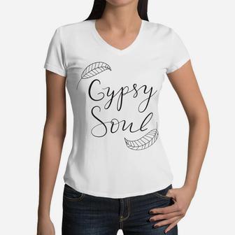 Gypsy Soul Funny Humor Hippie Gift Womens Mom Mama Women V-Neck T-Shirt - Seseable