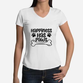 Happiness Has Paw Best Gifts For Dog Lovers Women V-Neck T-Shirt - Seseable