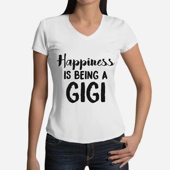 Happiness Is Being A Gigi For Grandma Funny Grandmother Women V-Neck T-Shirt - Seseable