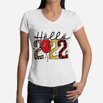 Happy New Year Gift Hello 2022 Amazing New Year Eve Women V-Neck T-Shirt - Seseable