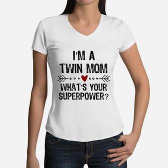 I Am A Twin Mom Women V-Neck T-Shirt - Seseable