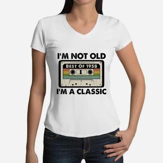 I Am Not Old I Am A Classic Best Of 1958 Vintage Cassette Happy Birthday Gift Women V-Neck T-Shirt - Seseable
