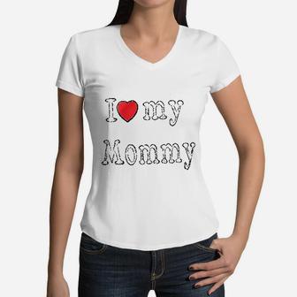 I Love Daddy Mommy Puppy Women V-Neck T-Shirt - Seseable