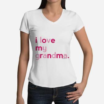 I Love My Grandma Grandma Gifts Mothers Day Gifts Women V-Neck T-Shirt - Seseable
