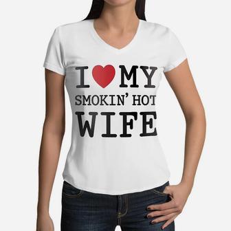 I Love My Wife Coffee Mothers Day Women V-Neck T-Shirt - Seseable