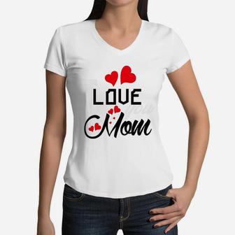 I Love You Mom Dog Women V-Neck T-Shirt - Seseable