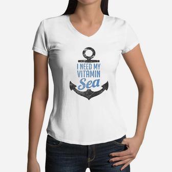 I Need My Vitamin Sea Vintage Women V-Neck T-Shirt - Seseable