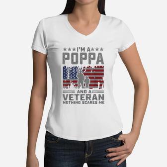 Im A Poppa And A Veteran Nothing Scares Me Funny Dad Women V-Neck T-Shirt - Seseable