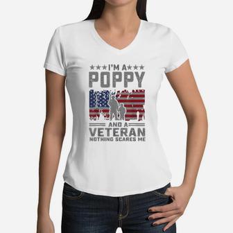 Im A Poppi And A Veteran Nothing Scares Me Funny Dad Gifts Women V-Neck T-Shirt - Seseable