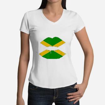 Jamaica Flag Day Jamaican Country Retro Vintage Gift Women V-Neck T-Shirt - Seseable