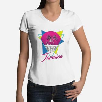 Jamaica Vintage 80s Beach Jamaican Vacation Women V-Neck T-Shirt - Seseable