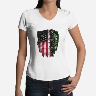 Jameson Vintage America Flag Women V-Neck T-Shirt - Seseable
