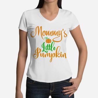 Kids Mommys Little Pumpkin Kids Women V-Neck T-Shirt - Seseable